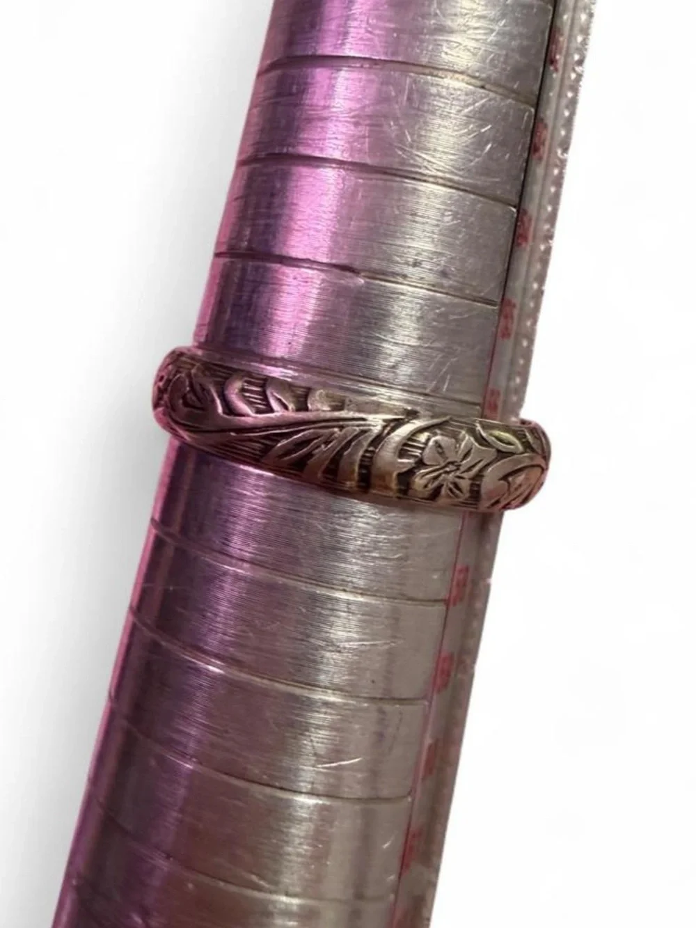 Sterling Silver Engraved Floral Band scrolling vines 925